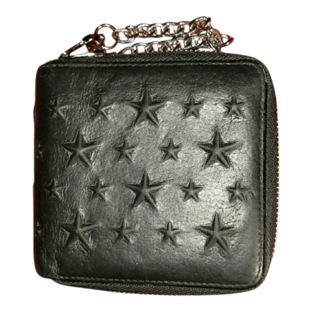JIMMY CHOO Black Leather Star Embossed Wallet w/ Chain